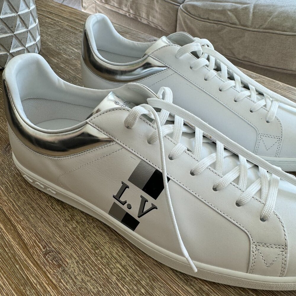 Louis Vuitton Luxembourg Sneakers Printed White Leather, New, Size 10.5